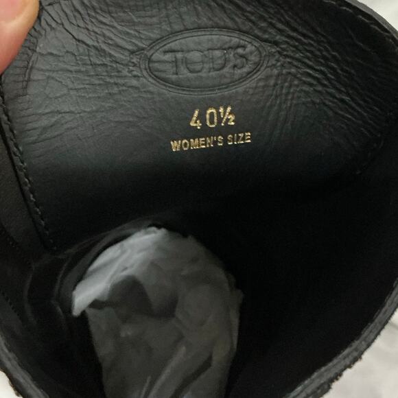 Tod’s Gomma Lace-Up Suede Heeled Bootie Black Ribbed Heel Size 40 Italy 10 US - Picture 12 of 15